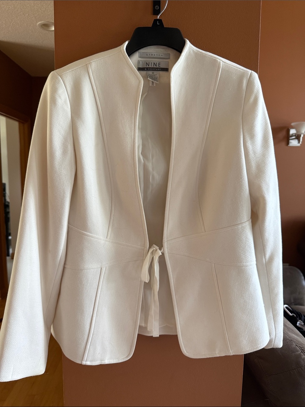 Nine & Co. White Open-Front Tie-Front Blazer